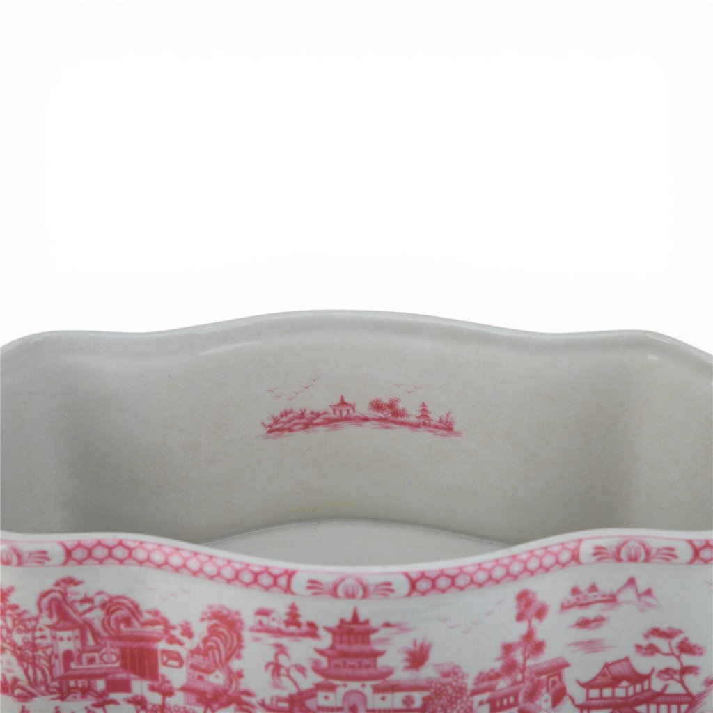 Danny's Fine Porcelain Porcelain Oval Basin with Ormolu Handles-Pink and White Willow