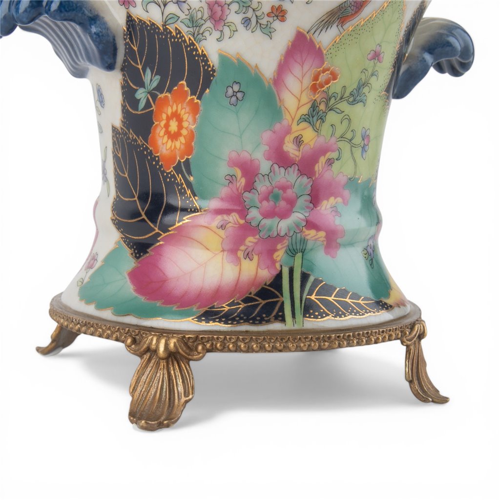 Danny's Fine Porcelain Porcelain Cachepot with Ormolu Base-Tobacco Leaf A Vibrant Porcelain Cachepot