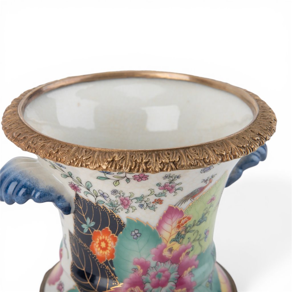 Danny's Fine Porcelain Porcelain Cachepot with Ormolu Base-Tobacco Leaf A Vibrant Porcelain Cachepot