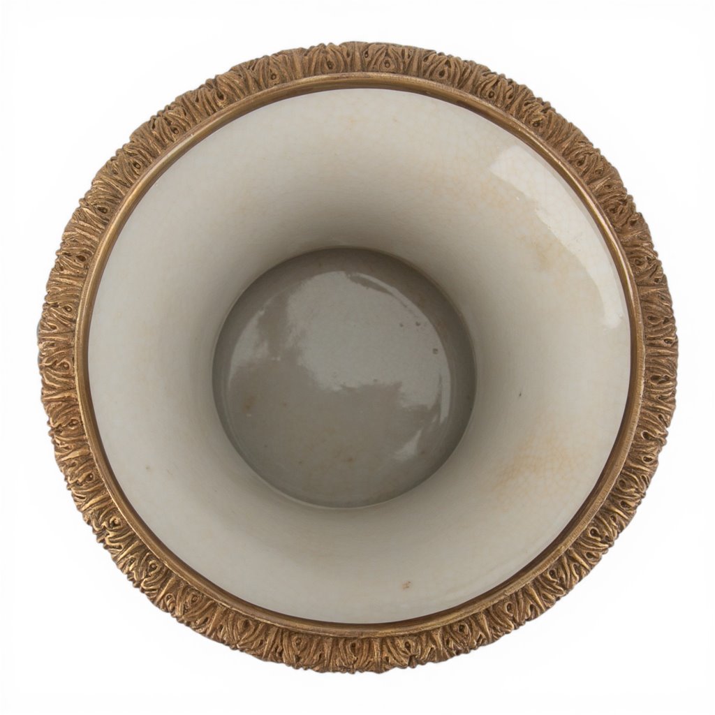 Danny's Fine Porcelain Porcelain Cachepot with Ormolu Base-Tobacco Leaf A Vibrant Porcelain Cachepot