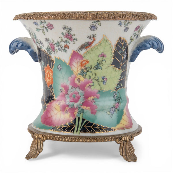 Danny's Fine Porcelain Porcelain Cachepot with Ormolu Base-Tobacco Leaf A Vibrant Porcelain Cachepot