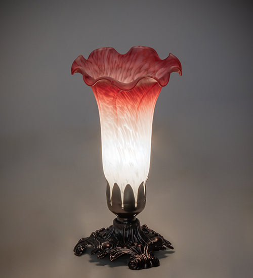 8" High Pink/White Tiffany Pond Lily Victorian Accent Lamp