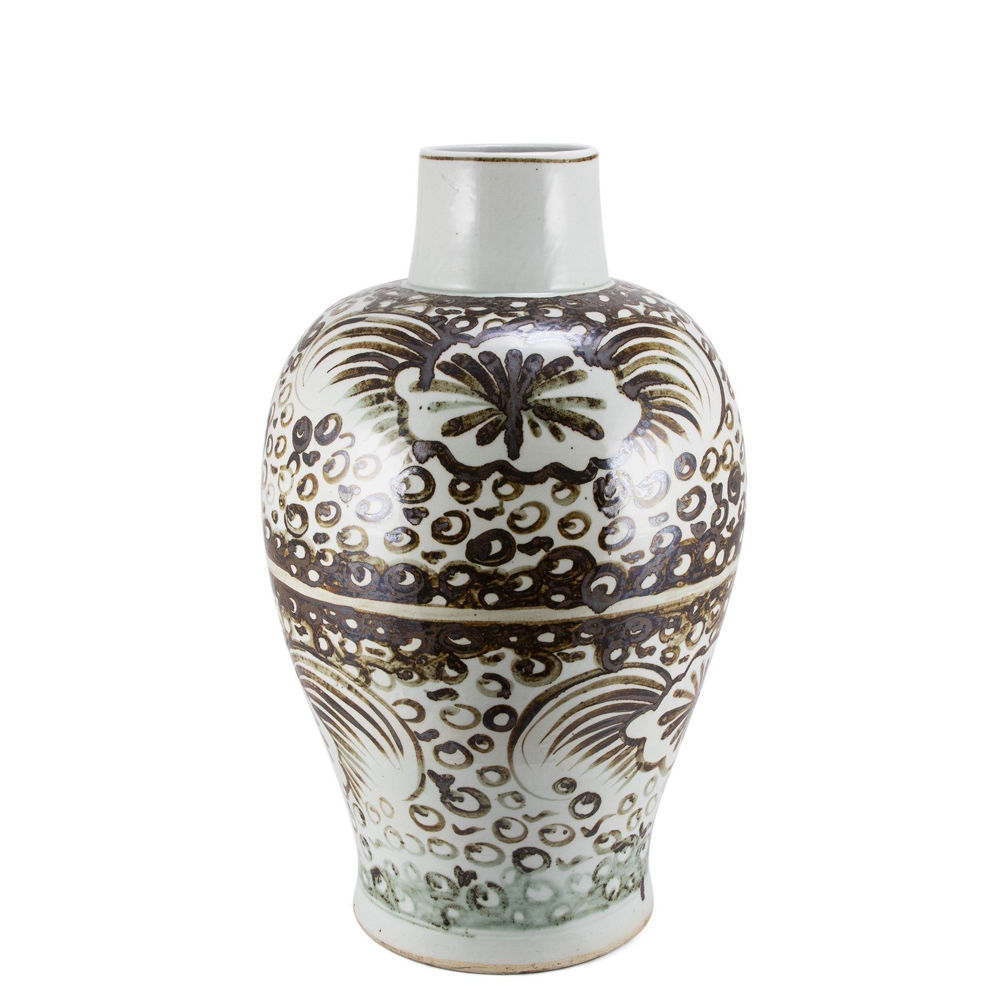 Legend of Asia Home Legend of Asia Rusty Brown Baluster Vase Sea Flower Motif