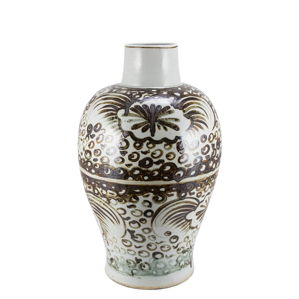 Legend of Asia Home Legend of Asia Rusty Brown Baluster Vase Sea Flower Motif