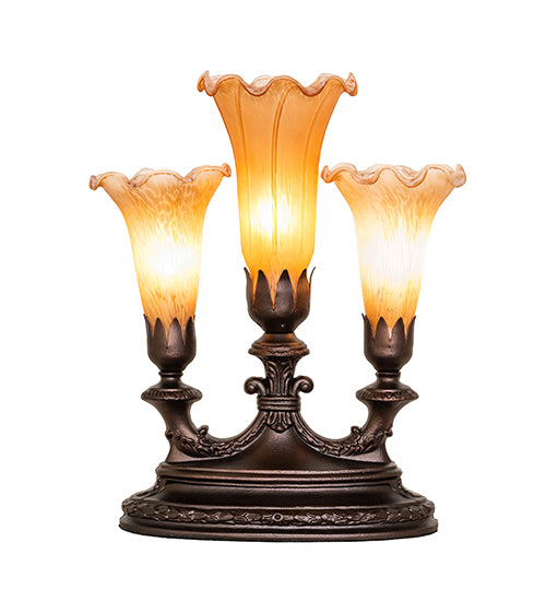 13" High Amber Tiffany Pond Lily 3 LT Mantelabra Accent Lamp
