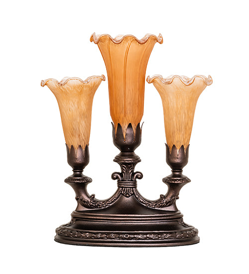 13" High Amber Tiffany Pond Lily 3 LT Mantelabra Accent Lamp
