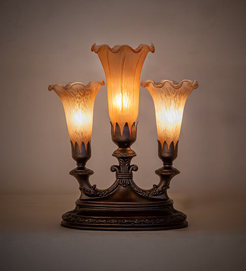 13" High Amber Tiffany Pond Lily 3 LT Mantelabra Accent Lamp