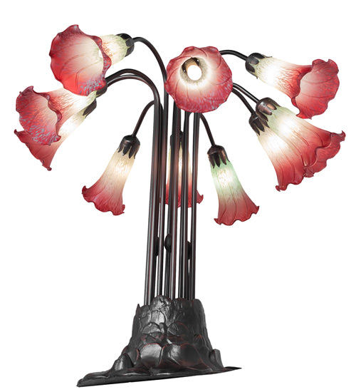 24" High Seafoam/Cranberry Tiffany Pond Lily 10 LT Table Lamp