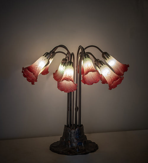 24" High Seafoam/Cranberry Tiffany Pond Lily 10 LT Table Lamp