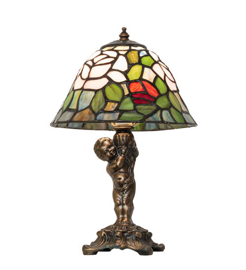 12" High Tiffany Rosebush Cherub Accent Lamp