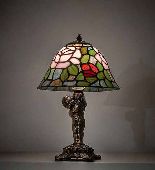 12" High Tiffany Rosebush Cherub Accent Lamp