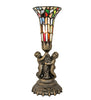 13" High Stained Glass Pond Lily Twin Cherub Mini Lamp