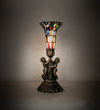 13" High Stained Glass Pond Lily Twin Cherub Mini Lamp