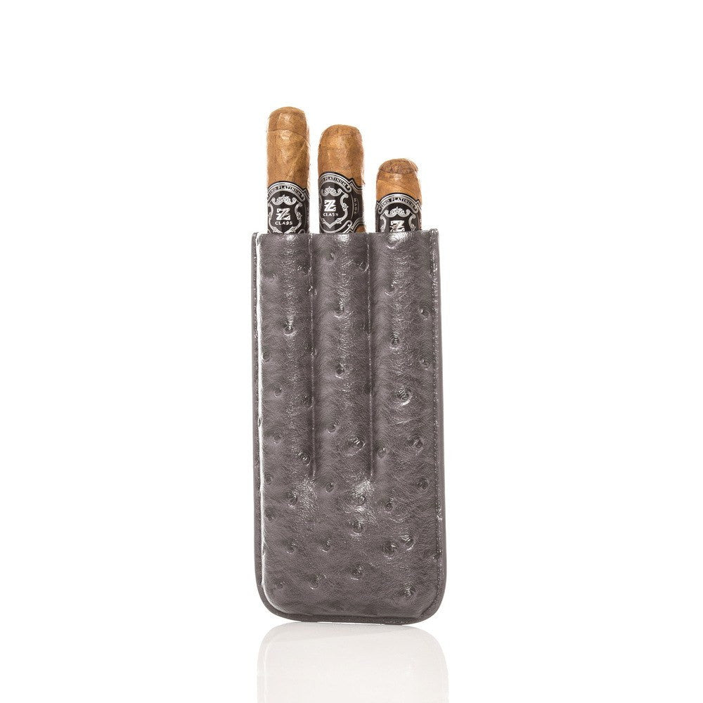 Keep it Fresh Cigar Holder Triple In Ostrich Leather Grey Ostrich