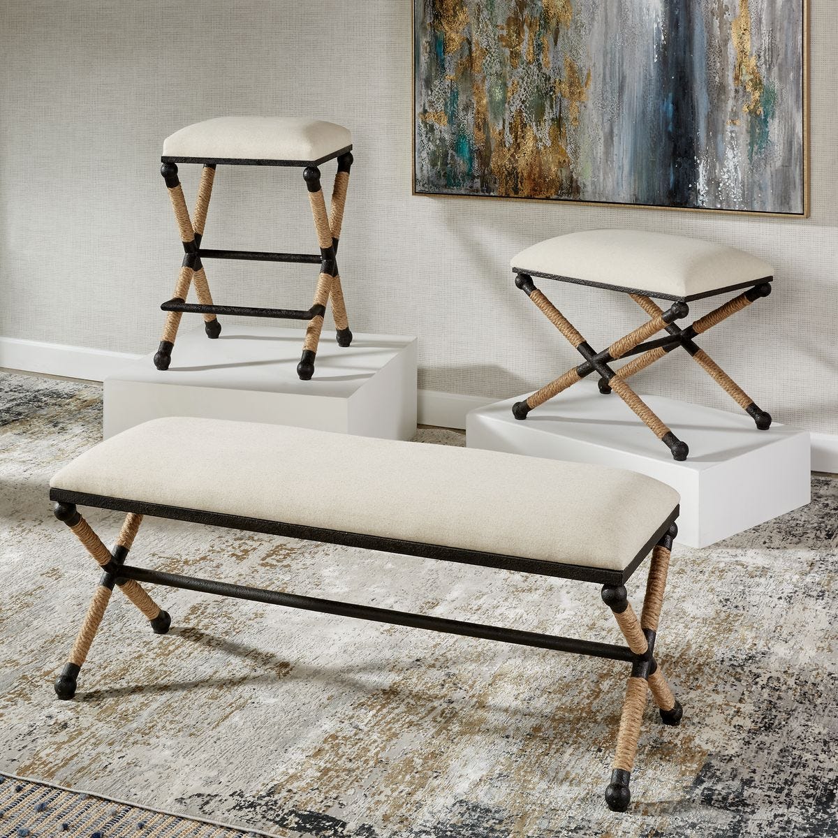 Uttermost Firth Small Bench, Oatmeal - CLOSEOUT