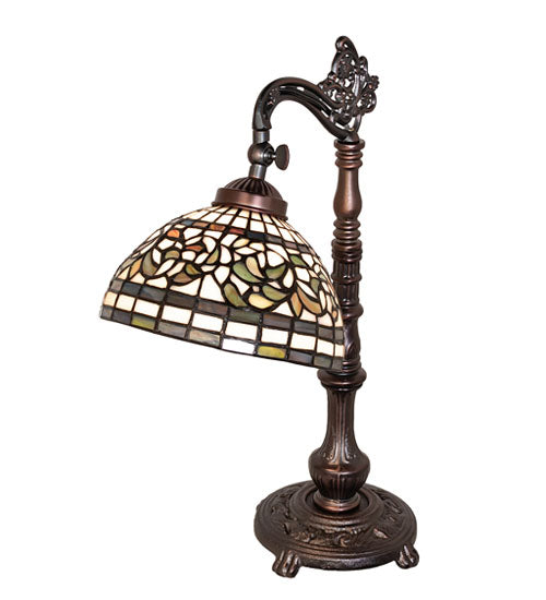 20" High Tiffany Turning Leaf Bridge Arm Table Lamp