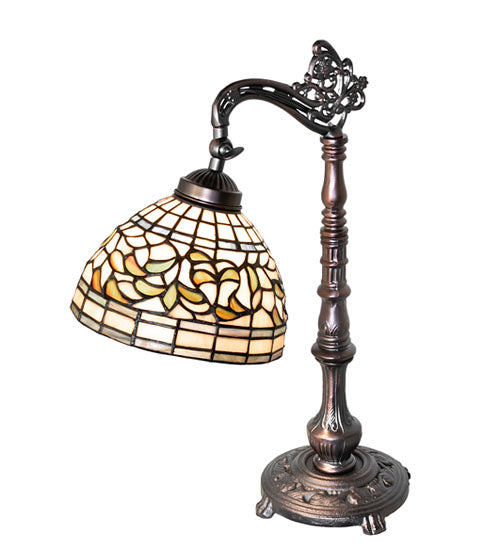 20" High Tiffany Turning Leaf Bridge Arm Table Lamp