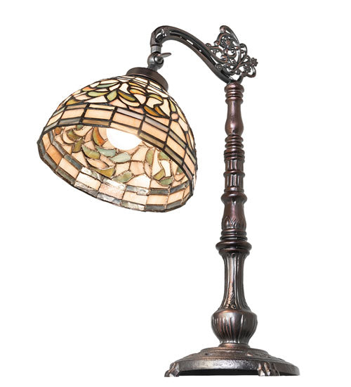 20" High Tiffany Turning Leaf Bridge Arm Table Lamp