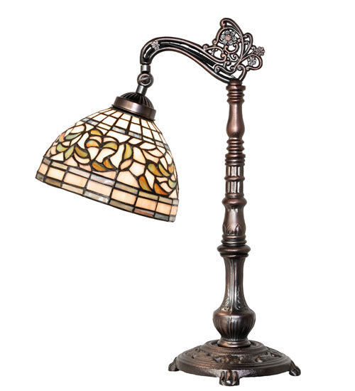 20" High Tiffany Turning Leaf Bridge Arm Table Lamp