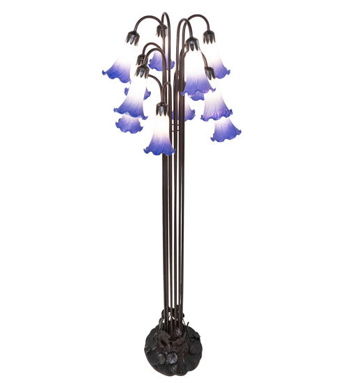 63" High Blue/White Tiffany Pond Lily 12 Light Floor Lamp