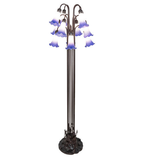 63" High Blue/White Tiffany Pond Lily 12 Light Floor Lamp