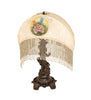 23" High Reverse Painted Roses Fabric with Fringe Table Lamp