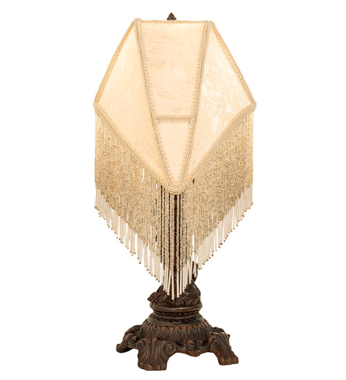 23" High Reverse Painted Roses Fabric with Fringe Table Lamp