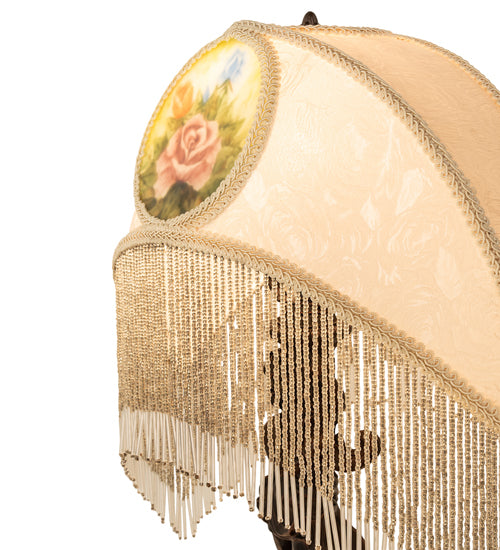 23" High Reverse Painted Roses Fabric with Fringe Table Lamp