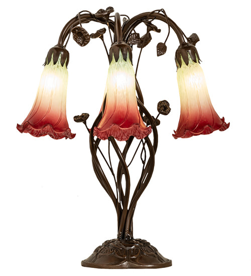 18" High Seafoam/Cranberry Tiffany Pond Lily 6 Light Table Lamp