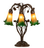 18" High Amber/Green Tiffany Pond Lily 6 Light Table Lamp