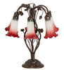 18" High Red/White Tiffany Pond Lily 6 Light Table Lamp