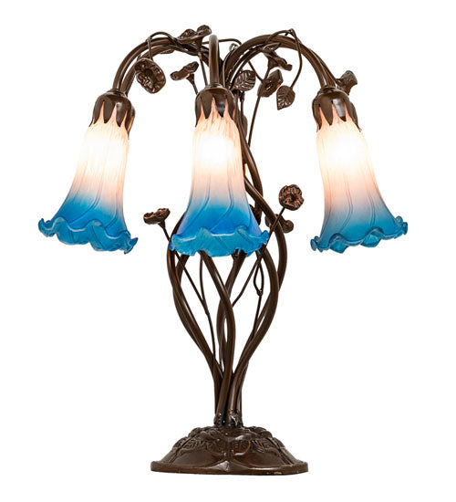 18" High Pink/Blue Tiffany Pond Lily 6 Light Table Lamp
