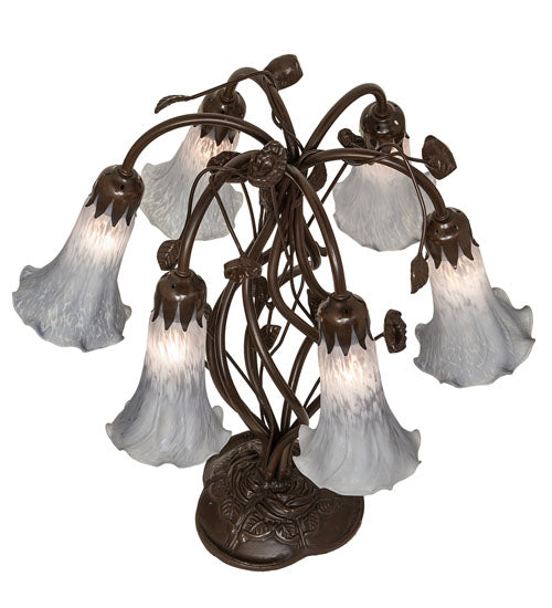 19" High Gray Tiffany Pond Lily 6 Light Table Lamp