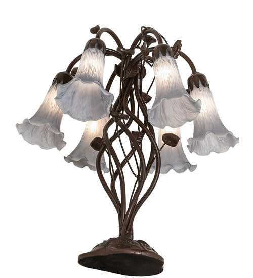 19" High Gray Tiffany Pond Lily 6 Light Table Lamp