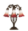 19" High Pink/White Tiffany Pond Lily 6 Light Table Lamp