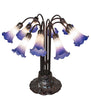 24" High Blue/White Tiffany Pond Lily 10 Light Table Lamp