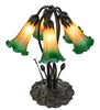 16" High Amber/Green Tiffany Pond Lily 5 Light Table Lamp