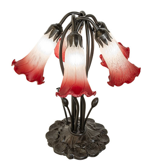 16" High Pink/White Tiffany Pond Lily 5 Light Table Lamp