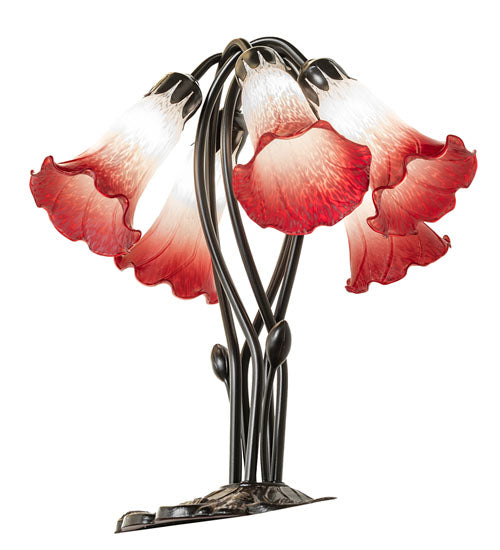 16" High Pink/White Tiffany Pond Lily 5 Light Table Lamp