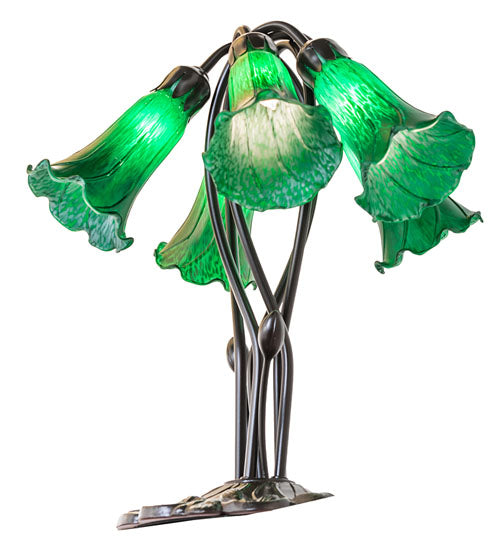 16" High Green Tiffany Pond Lily 5 Light Table Lamp