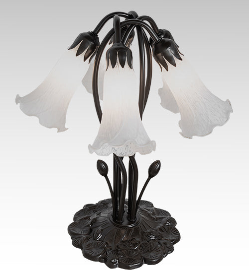 16" High White Tiffany Pond Lily 5 Light Table Lamp