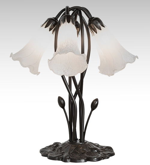 16" High White Tiffany Pond Lily 5 Light Table Lamp