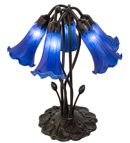 16" High Blue Tiffany Pond Lily 5 Light Table Lamp