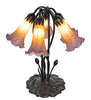 16" High Amber/Purple Tiffany Pond Lily 5 Light Table Lamp