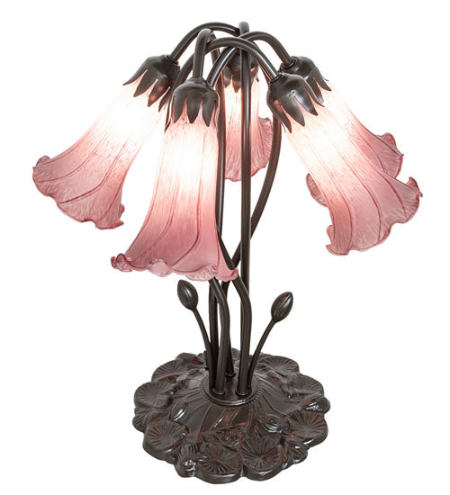 16" High Lavender Tiffany Pond Lily 5 Light Table Lamp