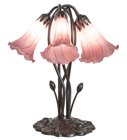 16" High Lavender Tiffany Pond Lily 5 Light Table Lamp