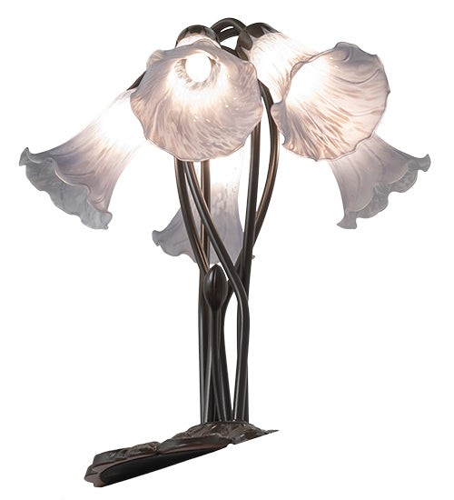 16" High Gray Tiffany Pond Lily 5 Light Table Lamp