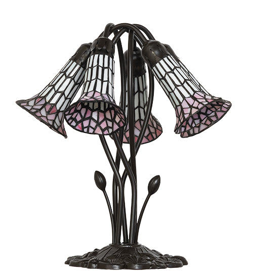 16" High Stained Glass Pond Lily 5 Light Table Lamp