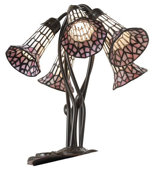 16" High Stained Glass Pond Lily 5 Light Table Lamp