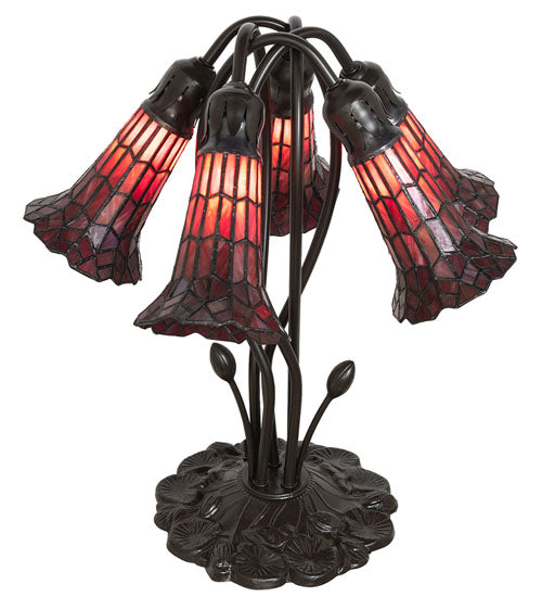 16" High Stained Glass Pond Lily 5 Light Table Lamp